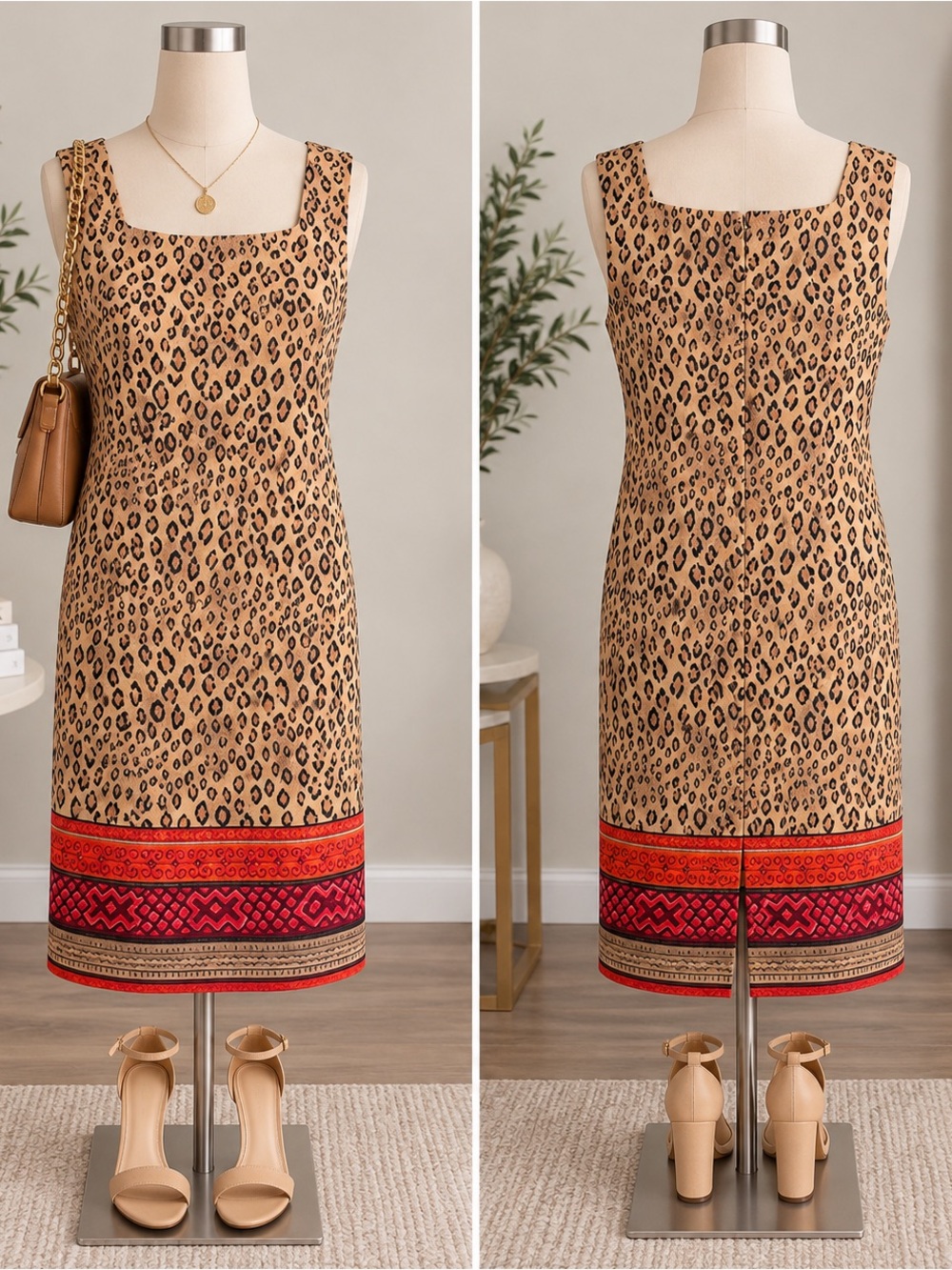 Sag Harbor Leopard Animal Print Sleeveless Shift Dress Size 10